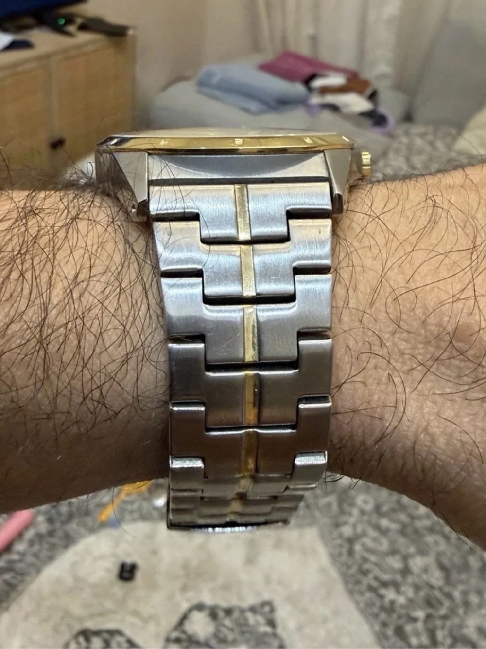 Fossil PR-5363 Men's Watch Two-Tone Gold Silver Stainless Steel Honeycomb Dial
